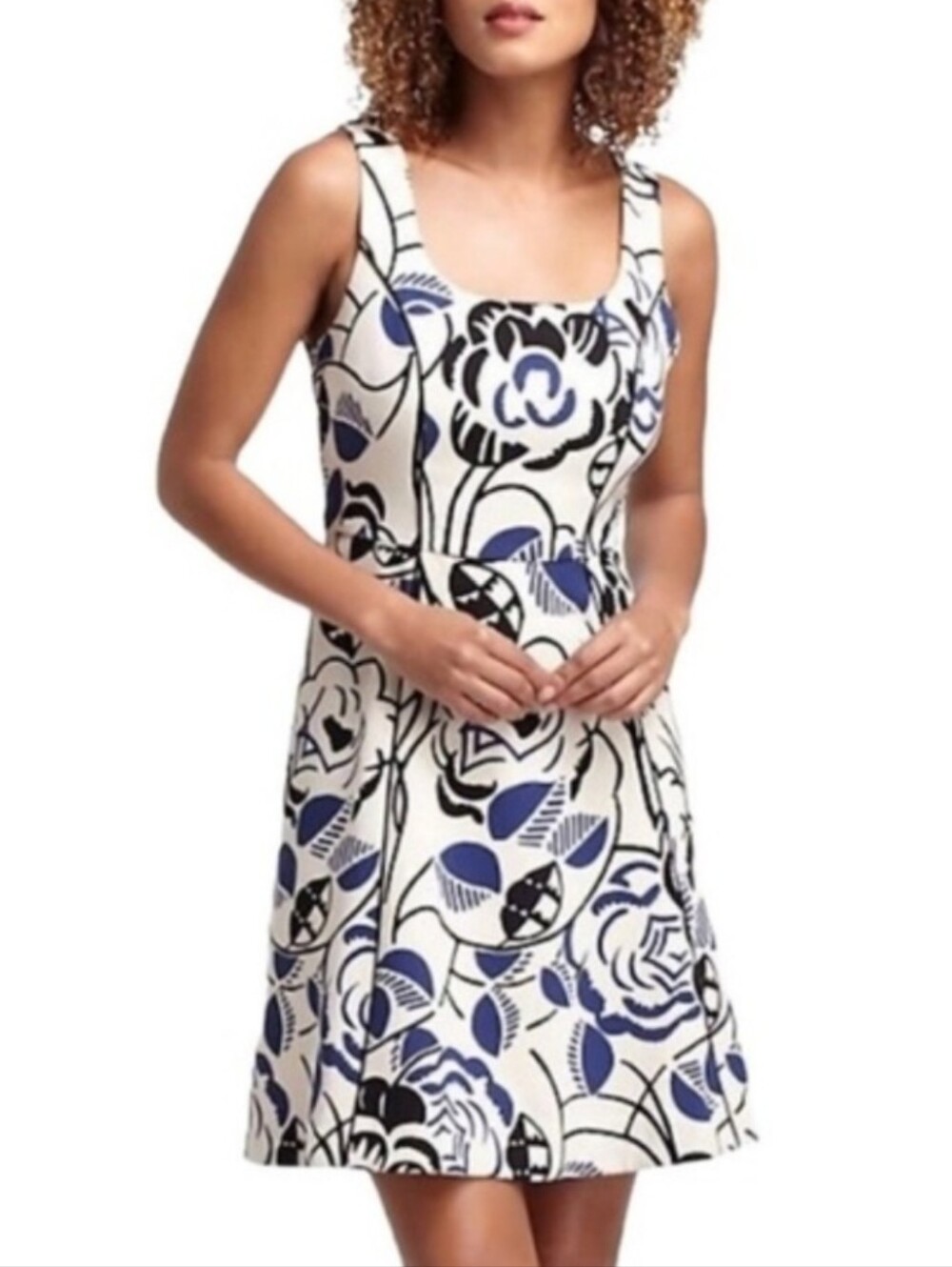 Anthropologie blue and white print dress size 2P
